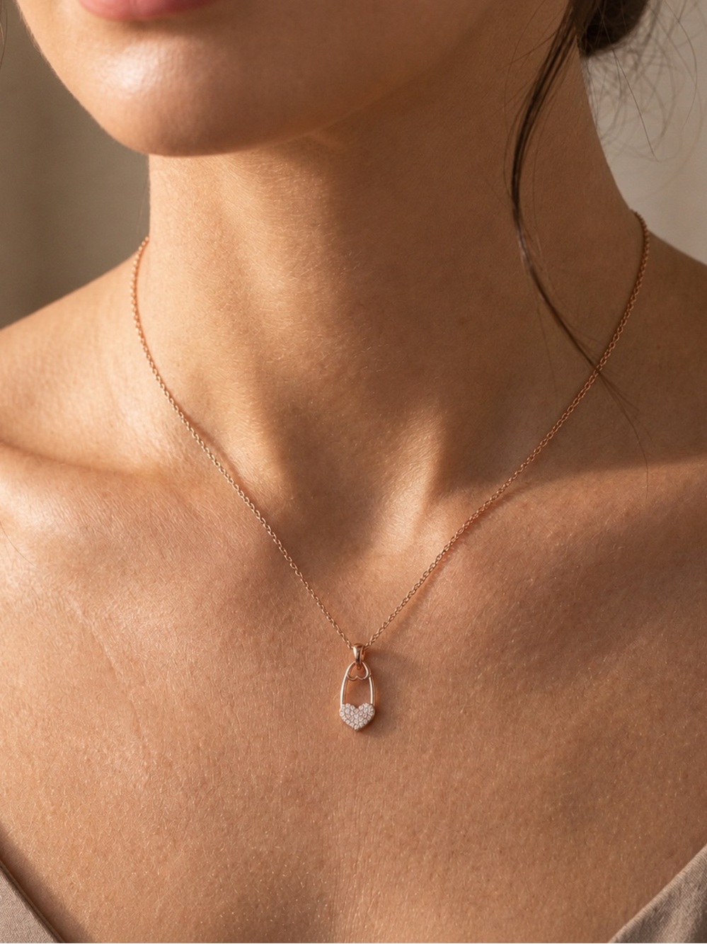 Safety Pin Heart Necklace | 18k Gold Plated Dainty Statement Jewelry - Picture 7 of 11